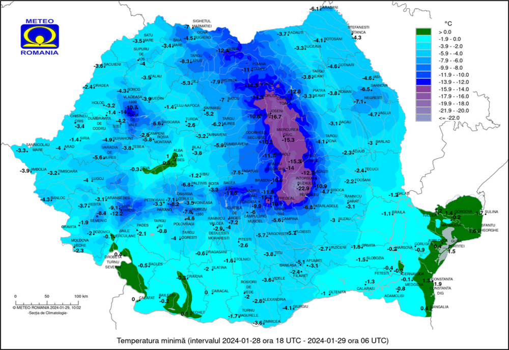 ANM: Cea mai geroasă noapte din România, la Întorsura Buzăului: -22,9 grade celsius