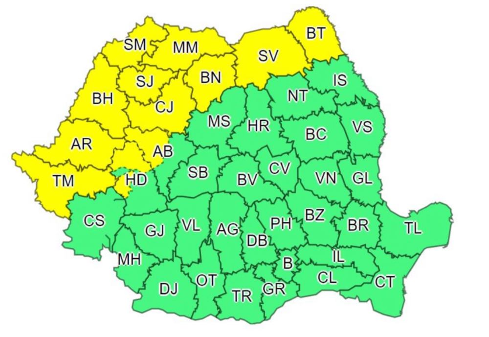 COD GALBEN emis de ANM. Fenomene extreme, vânt și ploi puternice