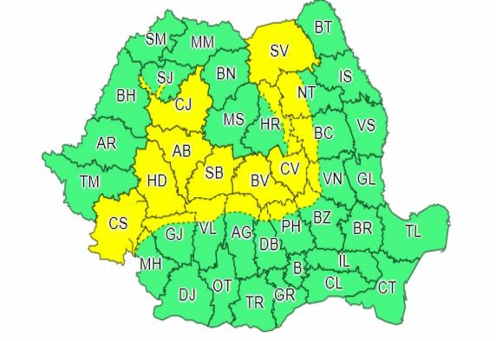 COD GALBEN de instabilitate atmosferică în zona montană a României